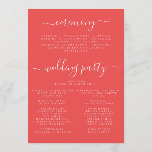 Levendige Wildflower bruiloft Programmakaart (Achterkant)