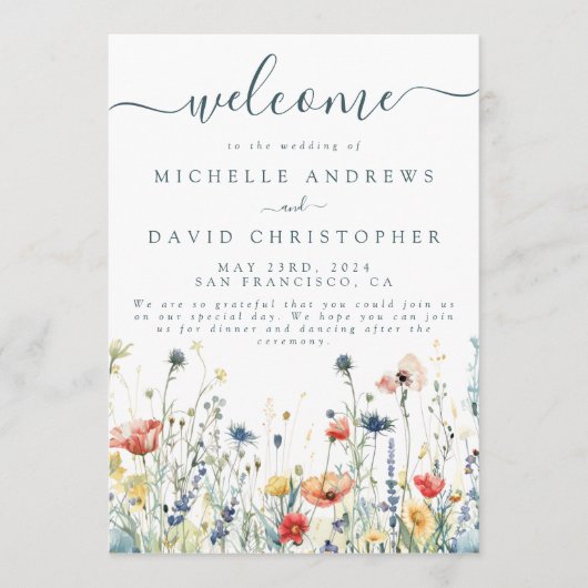 Levendige Wildflower bruiloft Programmakaart (Voorkant)