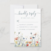 Levendige Wildflower bruiloft RSVP Kaartje (Voorkant)