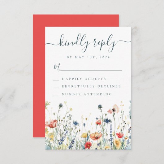Levendige Wildflower bruiloft RSVP Kaartje (Voorkant / Achterkant)
