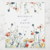 Levendige Wildflower bruiloft Wijn Etiket (Enkel label)