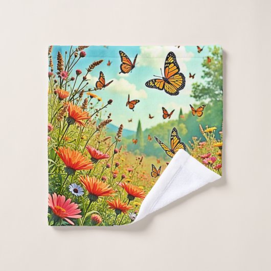 Levendige Wildflower Butterfly Joy Design Bad Handdoek (Wasdoekje)