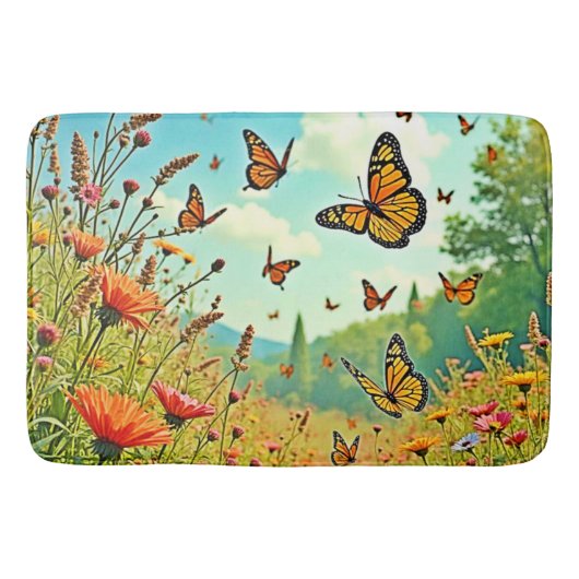 Levendige Wildflower Butterfly Joy Design Badmat (Voorkant)