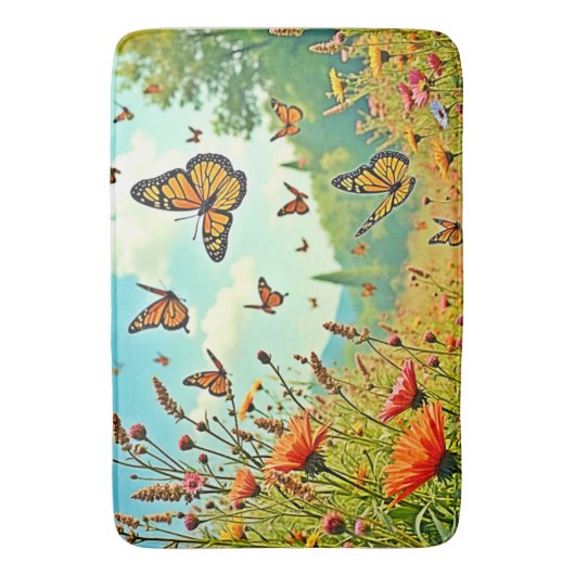 Levendige Wildflower Butterfly Joy Design Badmat (Voorkant Verticaal)