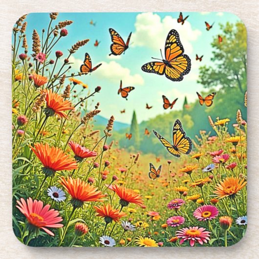 Levendige Wildflower Butterfly Joy Design Bier Onderzetter (Voorkant)