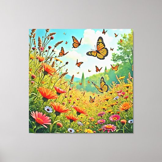 Levendige Wildflower Butterfly Joy Design Canvas Afdruk (Voorkant)