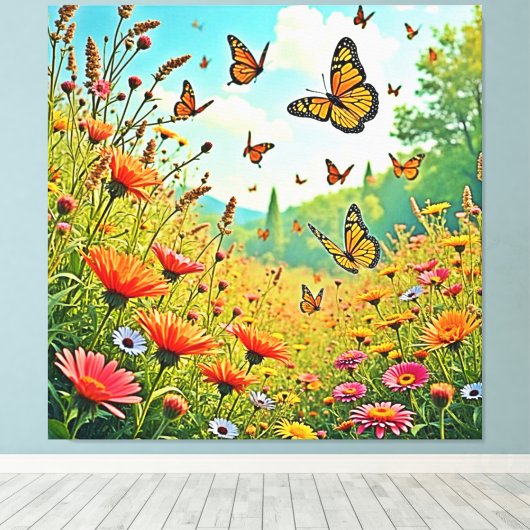 Levendige Wildflower Butterfly Joy Design Canvas Afdruk (Insitu (Houten vloer))
