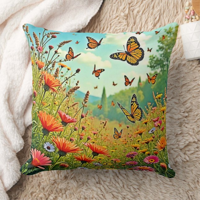 Levendige Wildflower Butterfly Joy Design Kussen (Deken)