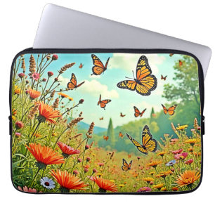 Levendige Wildflower Butterfly Joy Design Laptop Sleeve