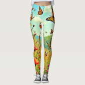 Levendige Wildflower Butterfly Joy Design Leggings (Voorkant)