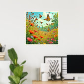 Levendige Wildflower Butterfly Joy Design Poster (Thuiskantoor)