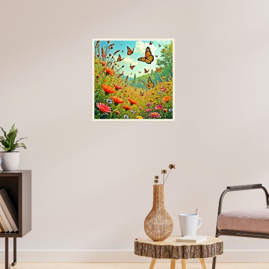 Levendige Wildflower Butterfly Joy Design Poster (Woonkamer 3)