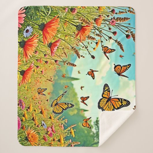 Levendige Wildflower Butterfly Joy Design Sherpa Deken (Voorkant)