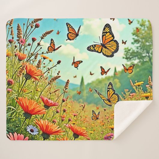 Levendige Wildflower Butterfly Joy Design Sherpa Deken (Voorkant (horizontaal))