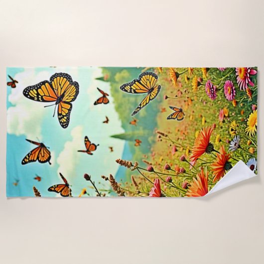 Levendige Wildflower Butterfly Joy Design Strandlaken (Voorkant)