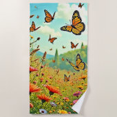 Levendige Wildflower Butterfly Joy Design Strandlaken (Voorkant)