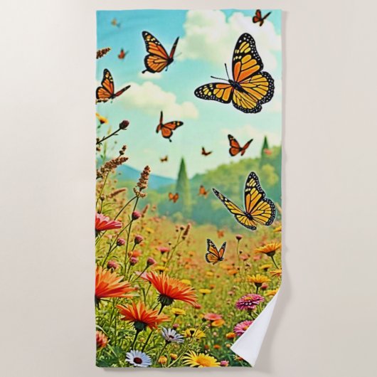 Levendige Wildflower Butterfly Joy Design Strandlaken (Voorkant)