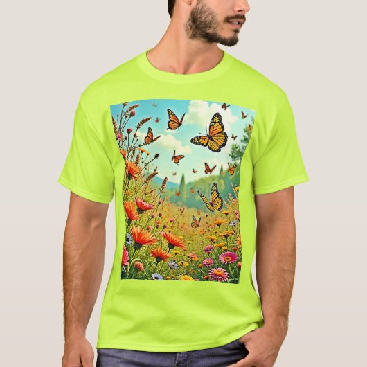 Levendige Wildflower Butterfly Joy Design T-shirt (Voorkant)