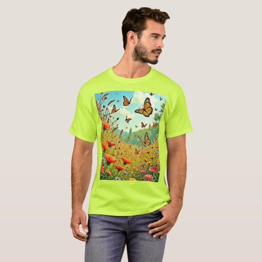 Levendige Wildflower Butterfly Joy Design T-shirt (Voorkant volledig)