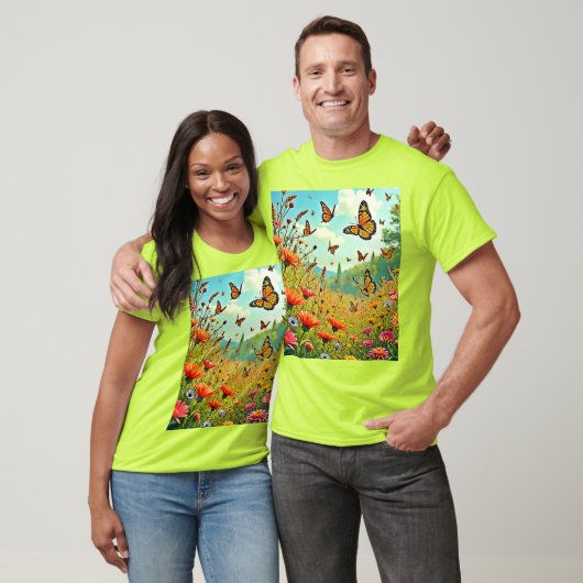 Levendige Wildflower Butterfly Joy Design T-shirt (Unisex)