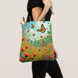 Levendige Wildflower Butterfly Joy Design Tote Bag