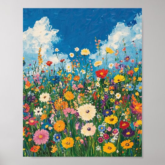 Levendige Wildflower Field Impressionist Poster Wa (Voorkant)
