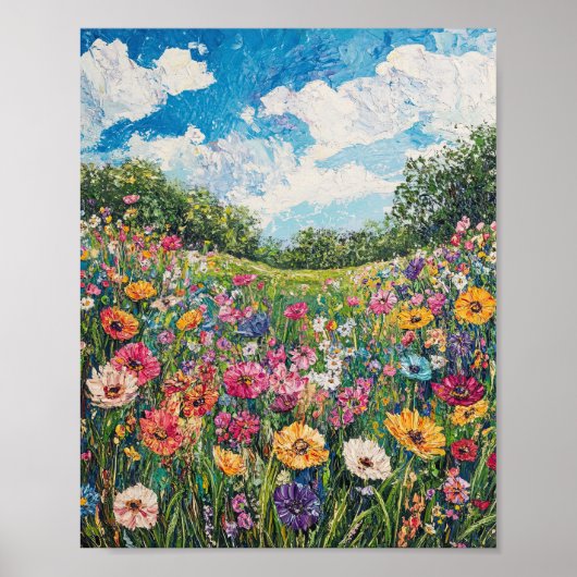 Levendige Wildflower Field Impressionist Poster Wa (Voorkant)