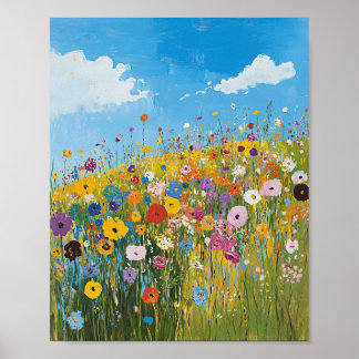 Levendige Wildflower Field Impressionist Poster Wa