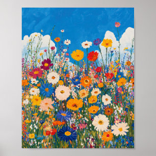 Levendige Wildflower Field Impressionist Poster Wa