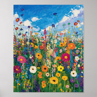 Levendige Wildflower Field Impressionist Poster Wa