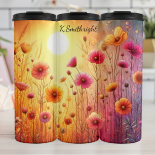 Levendige Wildflower Field Sunset Thermosbeker
