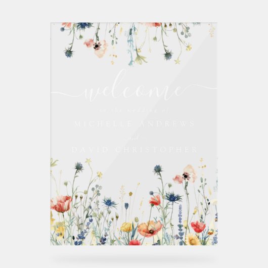Levendige Wildflower Field Wedding Acryl Bord (Voorkant)
