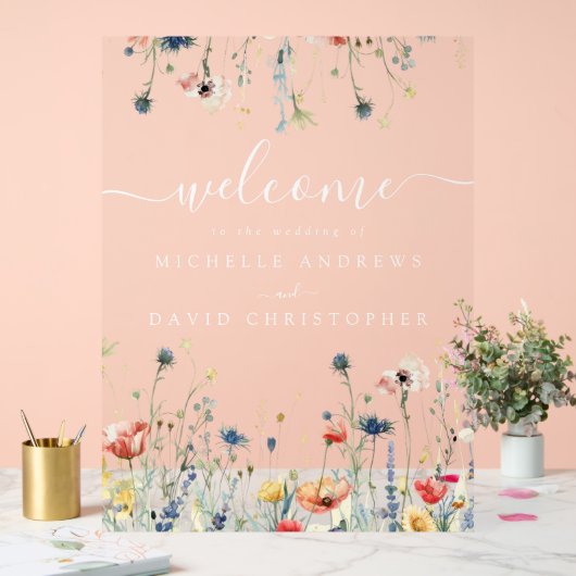 Levendige Wildflower Field Wedding Acryl Bord (Huwelijk)