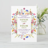 Levendige Wildflower Garden Floral Lijst bruiloft Kaart (Staand voorkant)