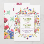 Levendige Wildflower Garden Floral Lijst bruiloft Kaart (Voorkant / Achterkant)