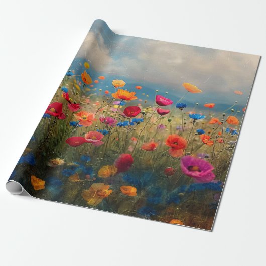 Levendige Wildflower Impressionist Decoupage Cadeaupapier (Uitgerold)