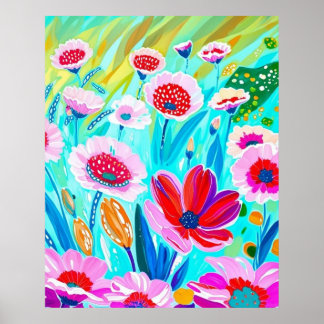 Levendige Wildflower Meadow – Kleurrijke Bloemenku Poster