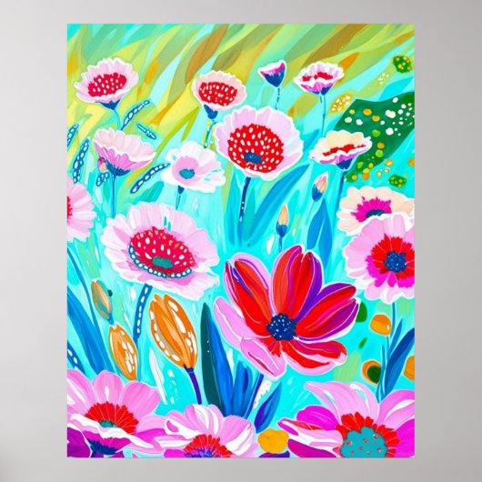Levendige Wildflower Meadow – Kleurrijke Bloemenku Poster (Voorkant)
