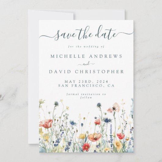 Levendige Wildflower Save The Date (Voorkant)