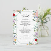 Levendige Wildflower Wedding Details Kaart (Staand voorkant)