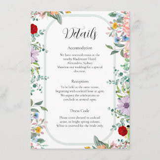 Levendige Wildflower Wedding Details Kaart