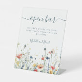 Levendige Wildflower Wedding Open Bar Reclamebord Met Voetstuk (Voorkant)