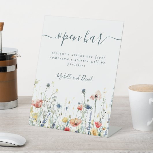 Levendige Wildflower Wedding Open Bar Reclamebord Met Voetstuk (Insitu)