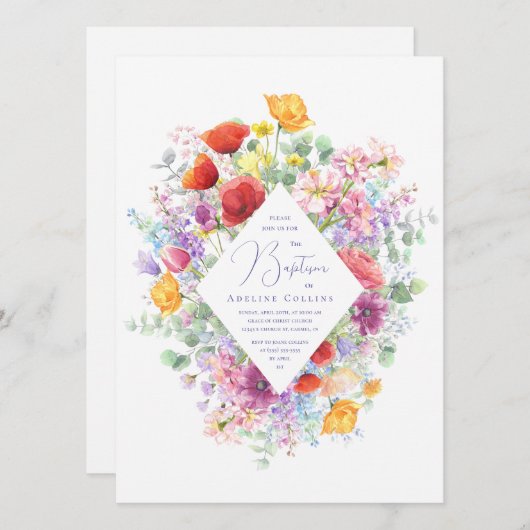 Levendige Wildflowers Eenvoudige Bloemdoop Kaart (Voorkant / Achterkant)