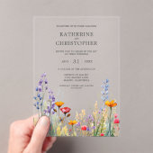 Levendige Wildflowers Elegant Huwelijk Clear Acryl Uitnodigingen (Insitu (Draagbaar))