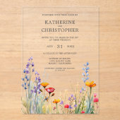 Levendige Wildflowers Elegant Huwelijk Clear Acryl Uitnodigingen (Voorkant)