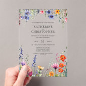 Levendige Wildflowers Elegant Huwelijk Clear Acryl Uitnodigingen (Insitu (Draagbaar))