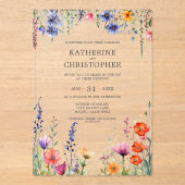 Levendige Wildflowers Elegant Huwelijk Clear Acryl Uitnodigingen (Voorkant)