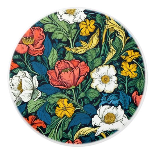 Levendige William Morris Art Nouveau Floral Keramische Knop (Voorkant)