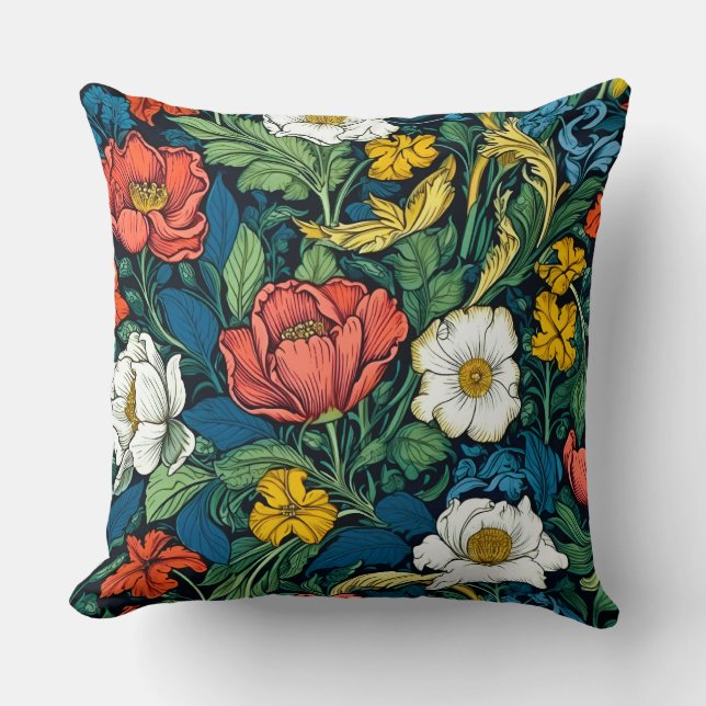Levendige William Morris Art Nouveau Floral Kussen (Voorkant)